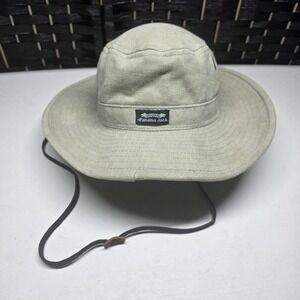 Panama Jack Safari Sun Hat Medium Khaki Canvas Wide Brim Made in USA Mens Womens